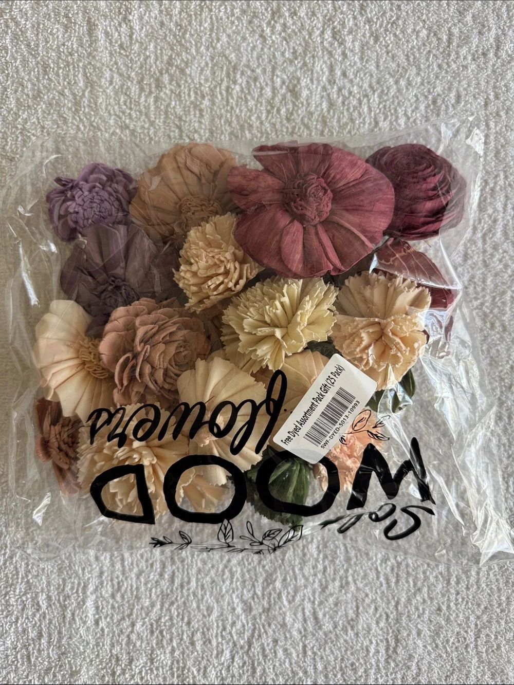 Sola Wood Flowers Decorative Assortment Cream, Brown & Burgundy Flowers 25 Pack
